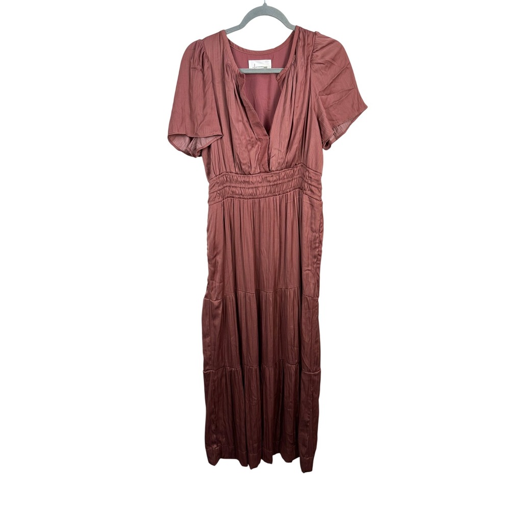 Anthropologie Somerset Dress Women Medium Pink Very Good Smocked Tiered Boho